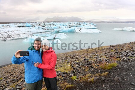 Icelandic flag - tourists on Jokulsarlon, Iceland Stock photo © Maridav