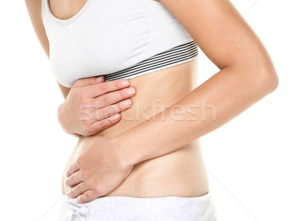 Gyomor fájdalom nő abdominális zaklatott közelkép Stock fotó © Maridav