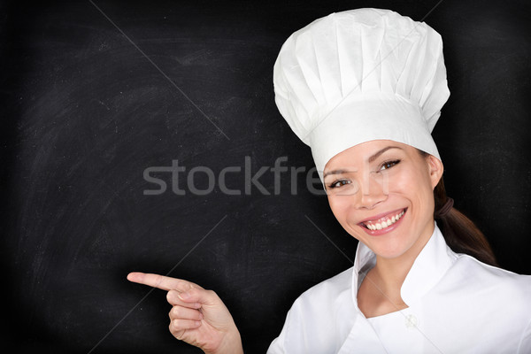 Chef pointing showing blank menu blackboard Stock photo © Maridav
