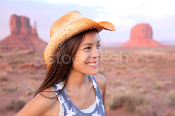 Cowgirl woman happy portrait in Monument Valley Stock photo © Maridav