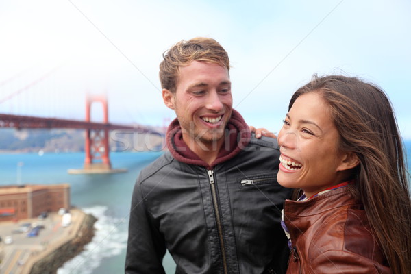 Felice ridere San Francisco Golden Gate Bridge giovani Foto d'archivio © Maridav