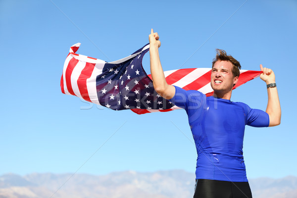 Athlete young man with the American flag Stock photo © Maridav