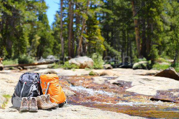 Hiking backpacks and hiker shoes - Hike concept Stock photo © Maridav