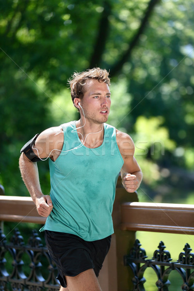 Stock foto: Läufer · läuft · Musik · hören · App · Stadt · Park