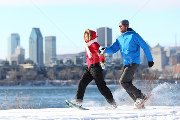 Winter Paar Spaß Montreal glücklich läuft Stock foto © Maridav