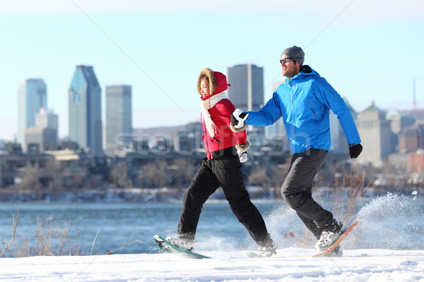 Invierno Pareja diversión Montreal feliz ejecutando Foto stock © Maridav