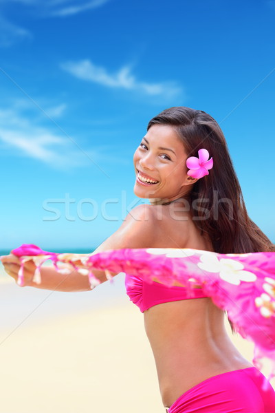 Happy free bikini woman on Hawaiian beach vacation Stock photo © Maridav