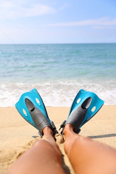 Snorkel beach fun foot selfie snorkeler relaxing Stock photo © Maridav