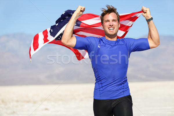 Siker nyerő futó éljenez USA zászló Stock fotó © Maridav