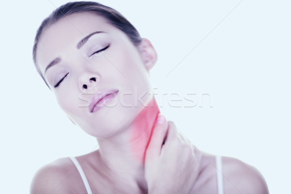 Nekpijn vrouw behoefte Maakt een reservekopie massage spier Stockfoto © Maridav