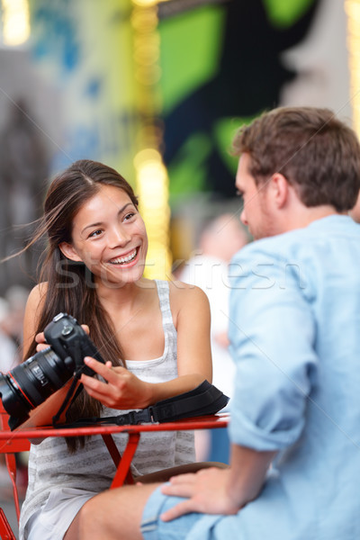 Stock foto: Touristischen · Paar · New · York · Times · Square · schauen · Fotos