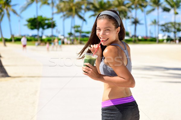 Green detox cleanse vegetable smoothie sport woman Stock photo © Maridav