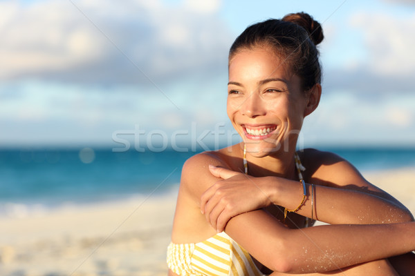 Foto d'archivio: Felice · sani · asian · cinese · donna · sorridente · spiaggia