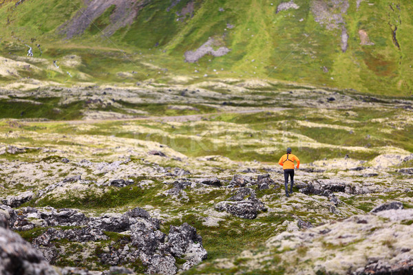 Trail running man in nature landscape Stock photo © Maridav