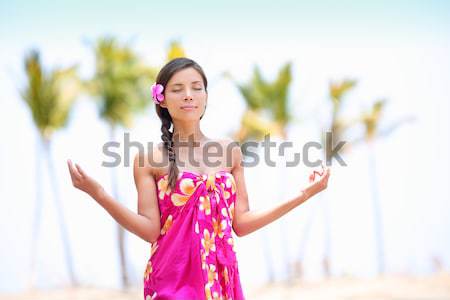 Beach travel - woman smiling happy on Hawaii Stock photo © Maridav