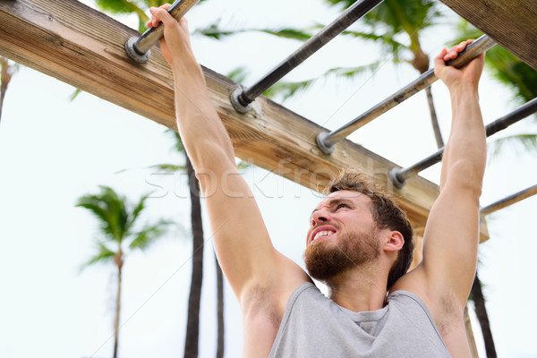 Exercise fitness athlete exercising on monkey bars Stock photo © Maridav