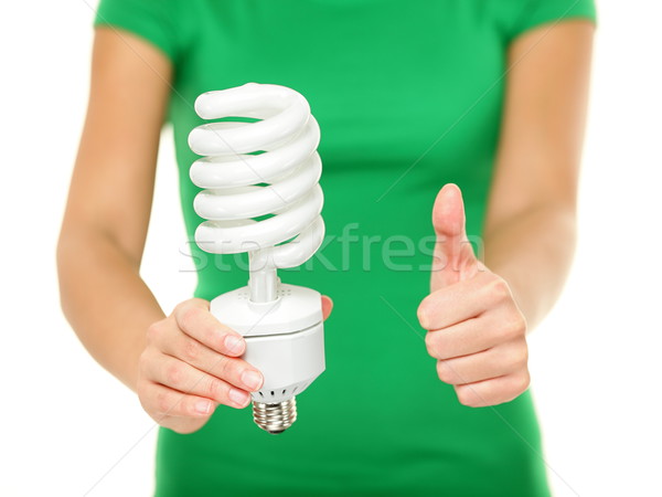Energy saver light bulb - woman showing Stock photo © Maridav