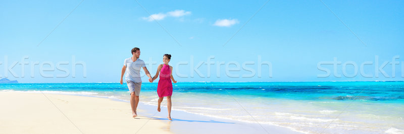 Panorama summer vacation couple walking on beach Stock photo © Maridav