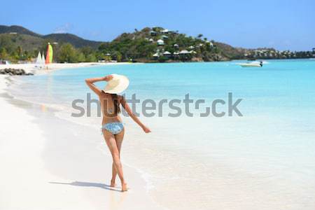 Beach vacation snorkel woman with mask and fins Stock photo © Maridav