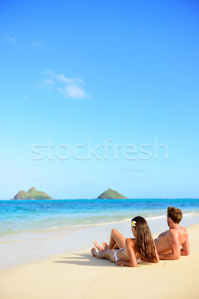 Stockfoto: Strand · zonnebrand · paar · ontspannen · Hawaii