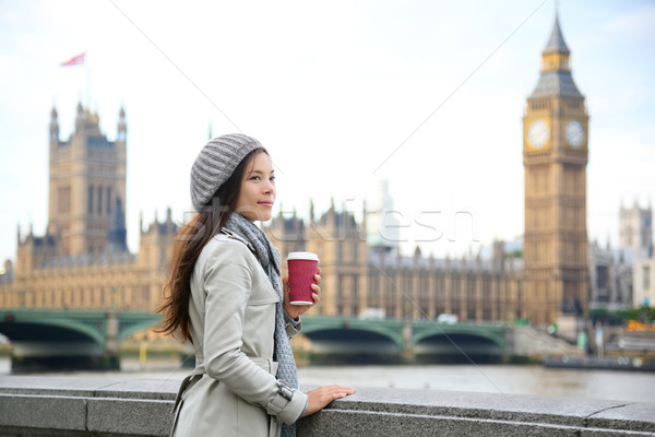 Londres femme potable café westminster pont [[stock_photo]] © Maridav