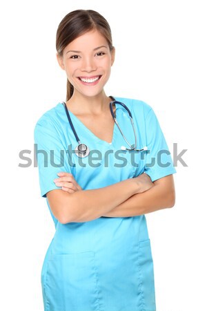 Stockfoto: Verpleegkundige · portret · jonge · vrouw · 20s · geïsoleerd