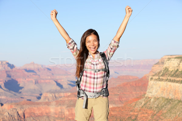 [[stock_photo]]: Heureux · gagnant · randonneur · femme · Grand · Canyon