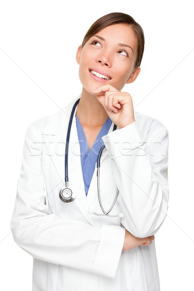 Foto stock: Jóvenes · médicos · médico · pensando · sonriendo