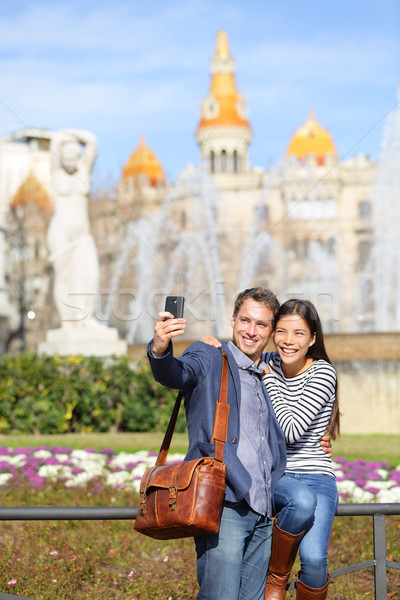 Tourist travel couple taking selfie in Barcelona Stock photo © Maridav