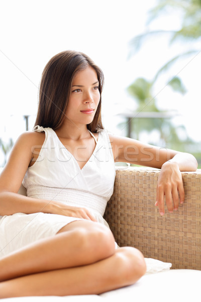 Komoly átgondolt nő gondolkodik néz kint Stock fotó © Maridav