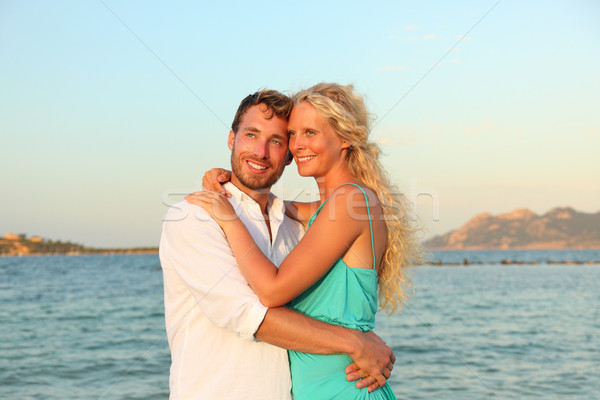 Beach couple romantic in love at sunset Stock photo © Maridav