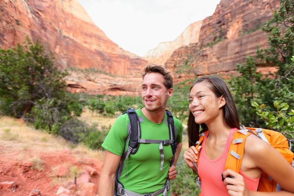 Stock photo: Hiking people - hiker couple on hike