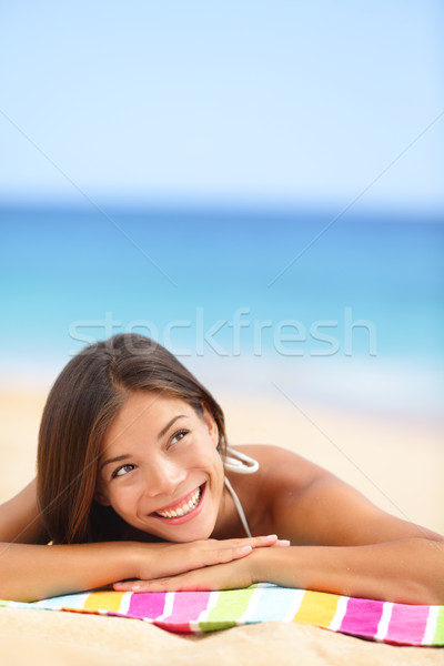 Foto stock: Playa · mujer · pensando · espacio · de · la · copia · Asia