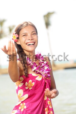 Hawaii beach woman making Hawaiian shaka hand sign Stock photo © Maridav