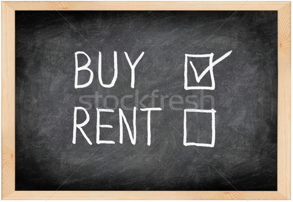 Stock photo: Buy not rent blackboard concept