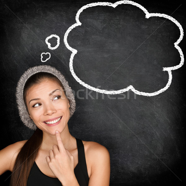 Thinking student hipster woman by blackboard Stock photo © Maridav