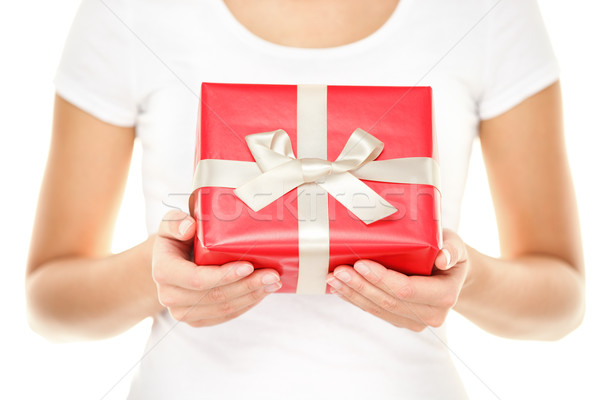 Ajándék karácsony ajándék nő mutat piros Stock fotó © Maridav