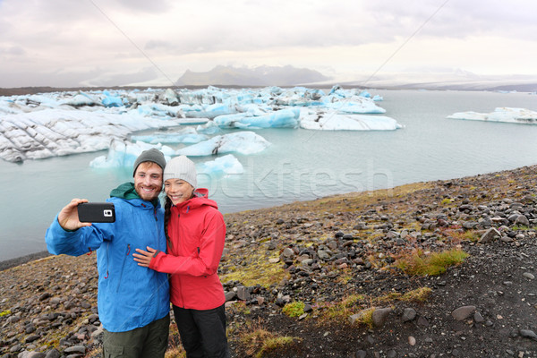 Travel couple taking selfie self portrait Iceland Stock photo © Maridav