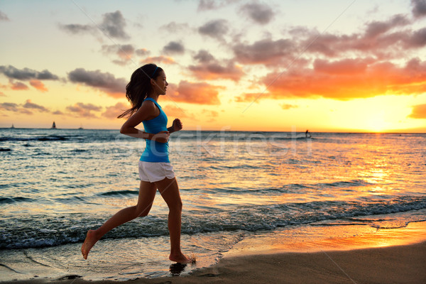 [[stock_photo]]: Femme · courir · jogging · formation · plage · sunrise