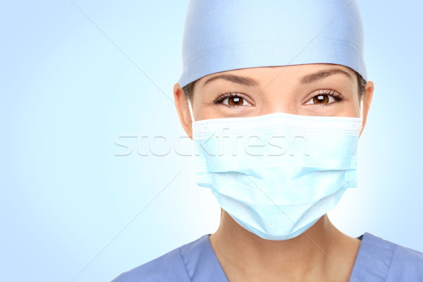 Stock fotó: Orvos · nővér · portré · mosolyog · mögött · sebész