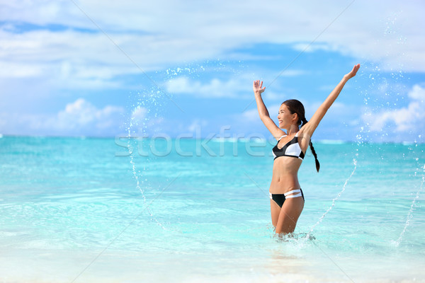 Stock foto: Glücklich · bikini · Frau · Schwimmen · Ozean