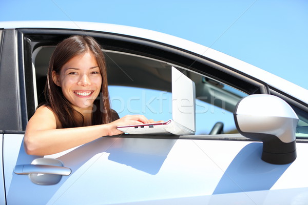 Laptop nő autó internet kívül mosolyog Stock fotó © Maridav