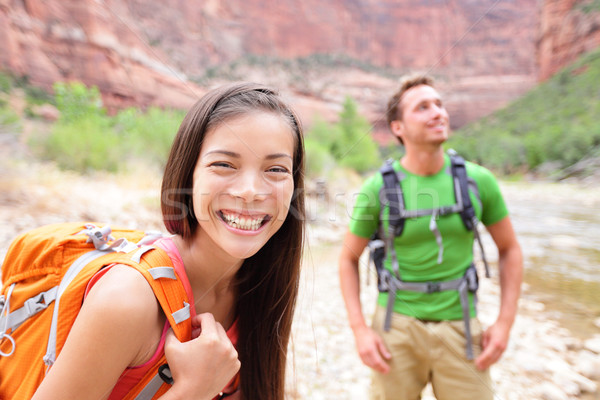 Hiking woman - hiker portrait walking in Zion Park Stock photo © Maridav