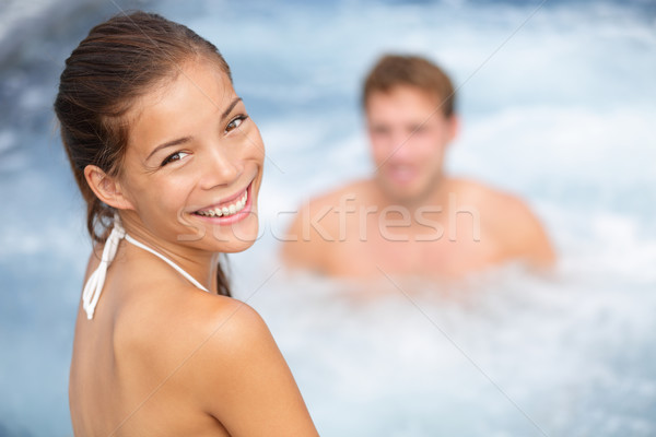 Spa resort jacuzzi hot tub couple, woman and man Stock photo © Maridav