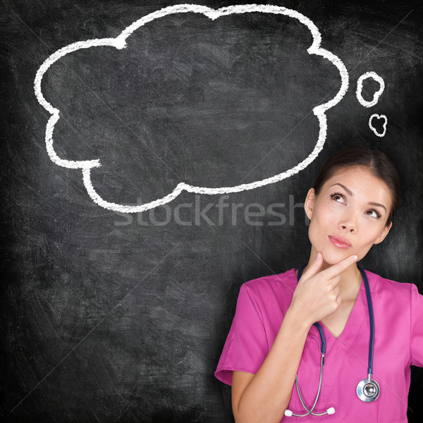 Medical concept - thinking nurse doctor blackboard Stock photo © Maridav