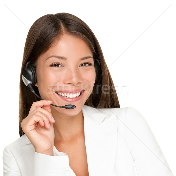 Casque femme service clients opérateur souriant regarder Photo stock © Maridav