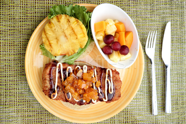 Hawaiian japanese fusion food chicken burger Stock photo © Maridav