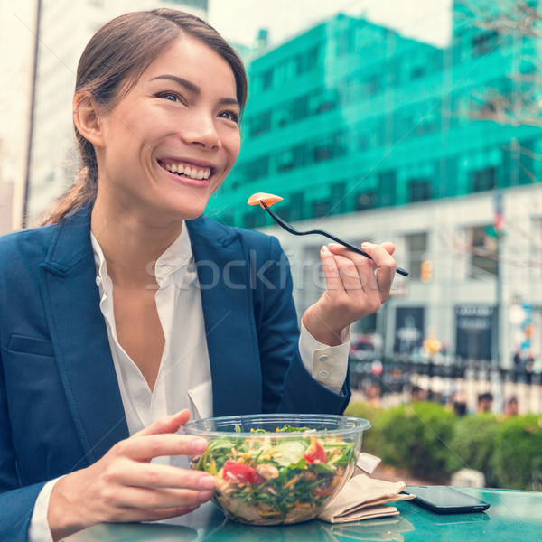 Foto d'archivio: Asian · donna · d'affari · mangiare · sano · lavoro · insalata · vegetariano