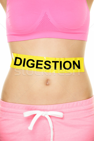 Digestie femeie stomac text galben Imagine de stoc © Maridav