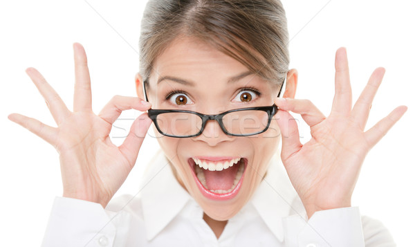Funny happy portrait of asian woman wearing glasses eyewear Stock photo © Maridav